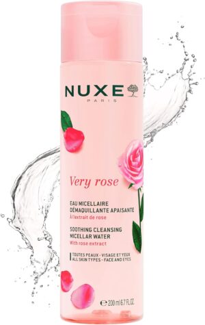 NUXE Micellar Water for Sensitive Skin with Rose Water Extract, 6.7 Fl Oz | Very Rose Makeup Remover for Face & Eyes, Hydrating Facial Cleanser for Sensitive Skin, Removes Waterproof Make-up & Mascara