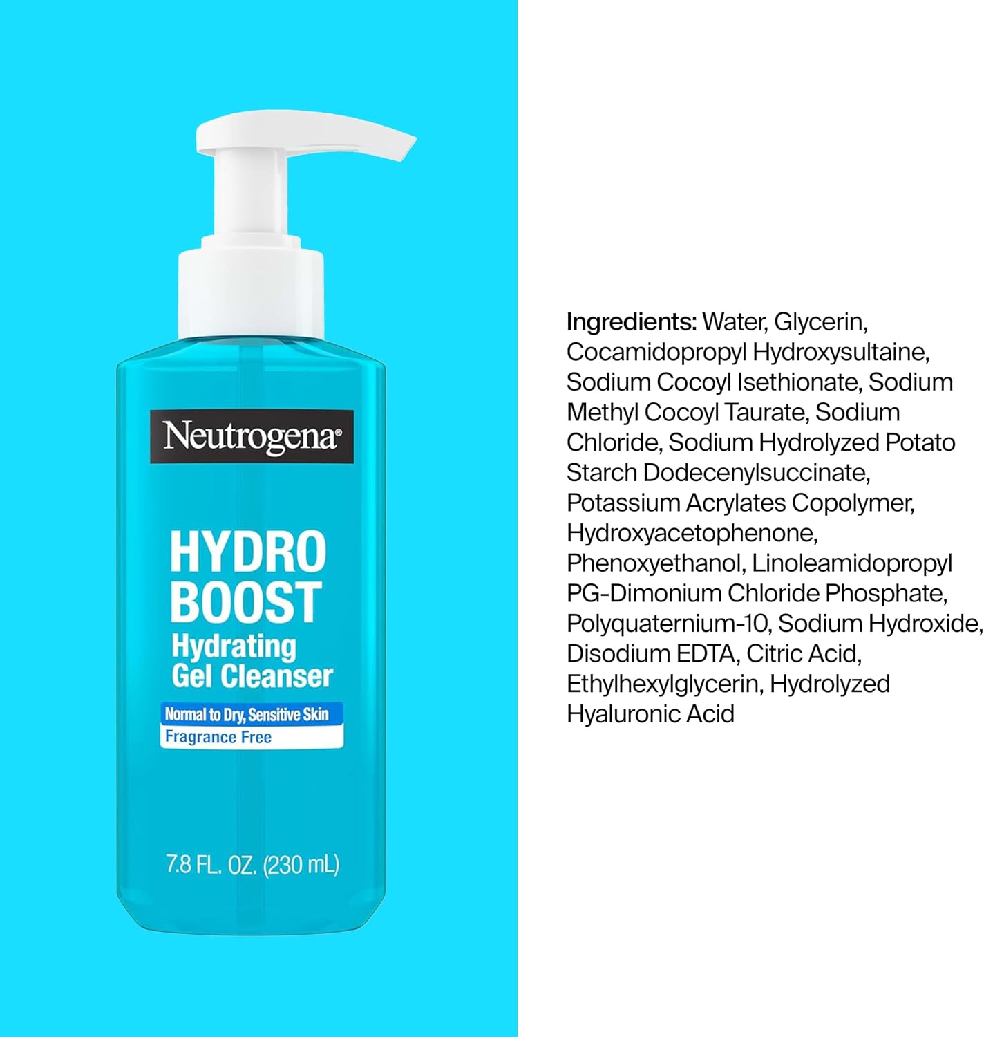 Neutrogena Hydro Boost Hydrating Gel Cleanser, Fragrance-Free, 7.8 fl. oz | Daily Face Wash Suitable for Sensitive Skin, Gentle Foaming Facial Cleanser, Noncomedogenic, With Hyaluronic Acid - Image 8