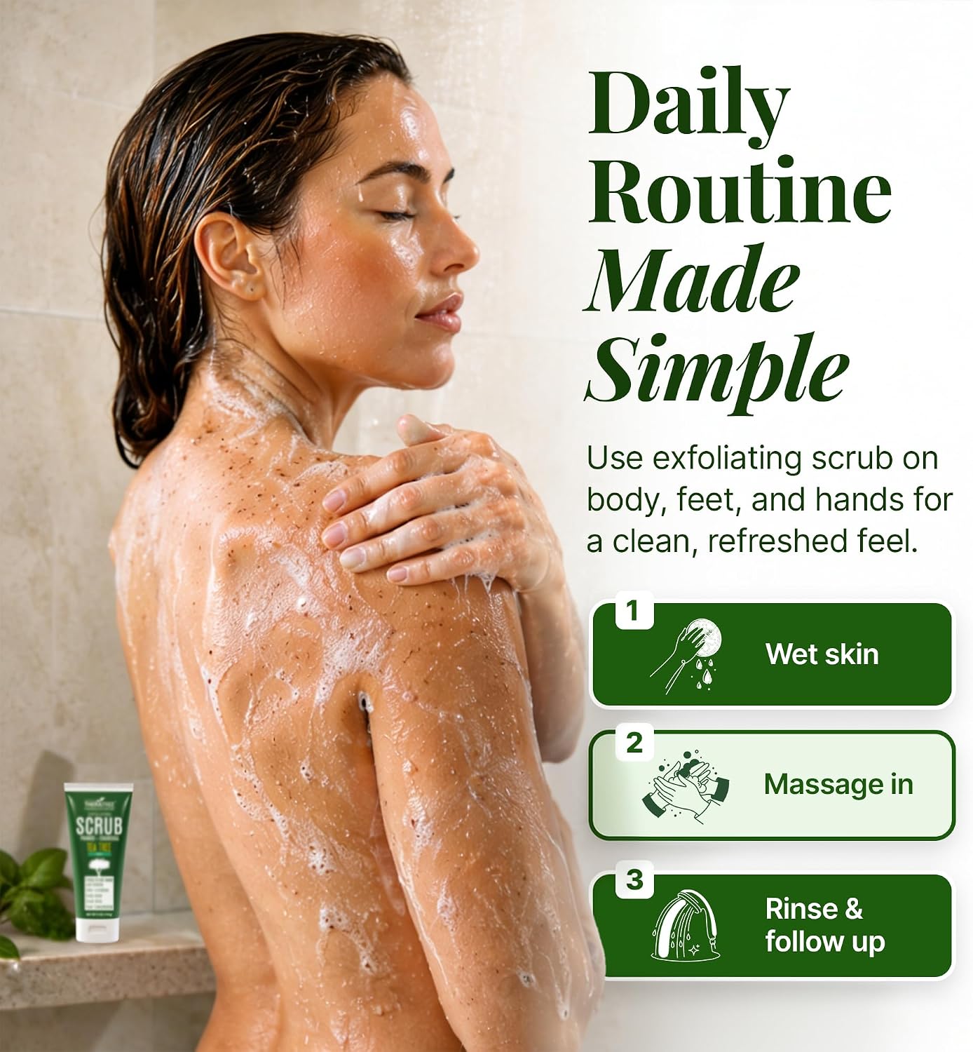 TheraTree Tea Tree Oil Exfoliating Scrub, Pumice & Charcoal, 6 oz | Oleavine Deep cleansing Scrub, Foot & Body with peppermint, neem, and natural pumice, soothing for healthy-looking skin. - Image 4