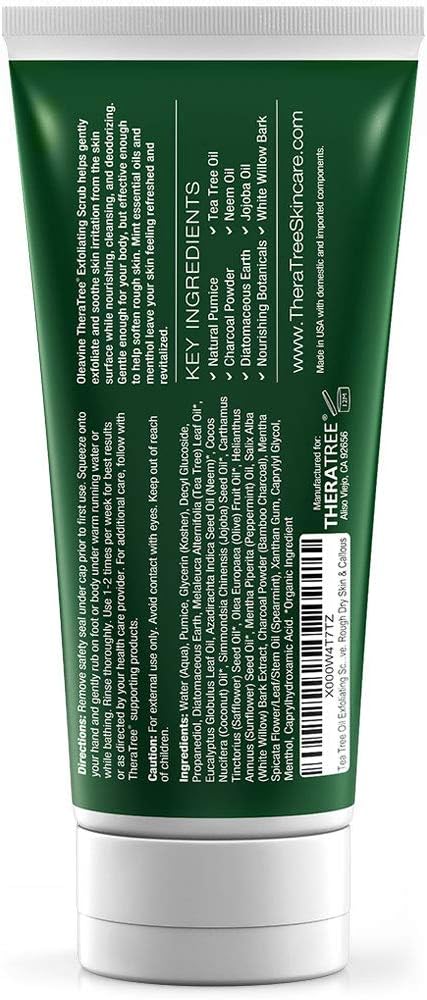 TheraTree Tea Tree Oil Exfoliating Scrub, Pumice & Charcoal, 6 oz | Oleavine Deep cleansing Scrub, Foot & Body with peppermint, neem, and natural pumice, soothing for healthy-looking skin. - Image 7