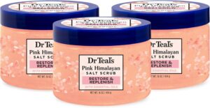 Dr Teal's Pink Himalayan Salt Body Scrub, Restore & Replenish with Pure Epsom Salt & Essential Oils, 16 oz (Pack of 3)