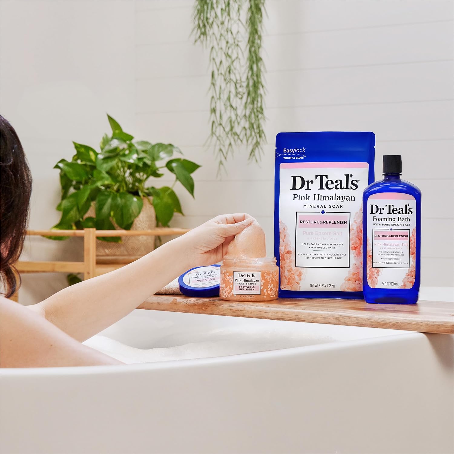 Dr Teal's Pink Himalayan Salt Body Scrub, Restore & Replenish with Pure Epsom Salt & Essential Oils, 16 oz (Pack of 3) - Image 6