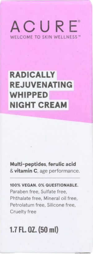Acure Radically Rejuvenating Whipped Night Cream - 1.7 fl oz | Anti Aging Peptide Night Face Cream for Women & Men, Hydrating & Renewing Moisturizer for Fine Lines and Dark Spots