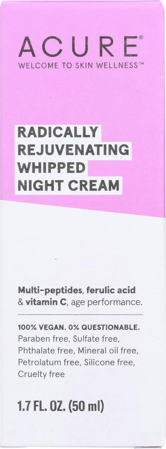 Acure Radically Rejuvenating Whipped Night Cream - 1.7 fl oz | Anti Aging Peptide Night Face Cream for Women & Men, Hydrating & Renewing Moisturizer for Fine Lines and Dark Spots